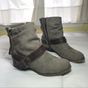 Brown Zip-Up Booties with Buckles